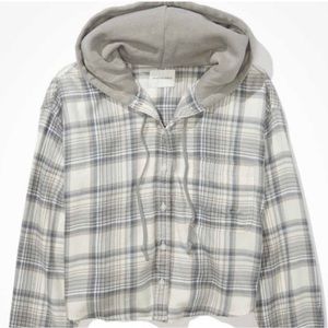 American Eagle lightweight cropped Flannel Hoodie